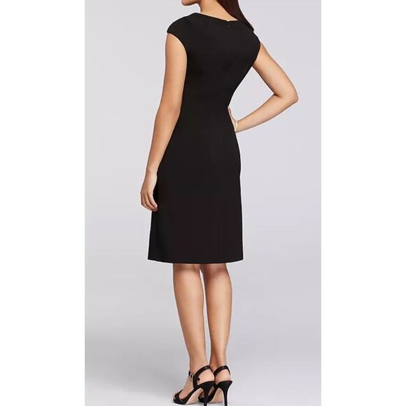 Calvin Klein Cocktail Dress Sz 8 Black LBD Career Ruched Little Black Dress EUC - Picture 3 of 16